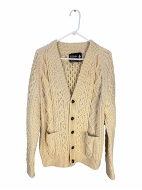 Standun Cream Cable Knit Button Cardigan - Women's Pure New Wool